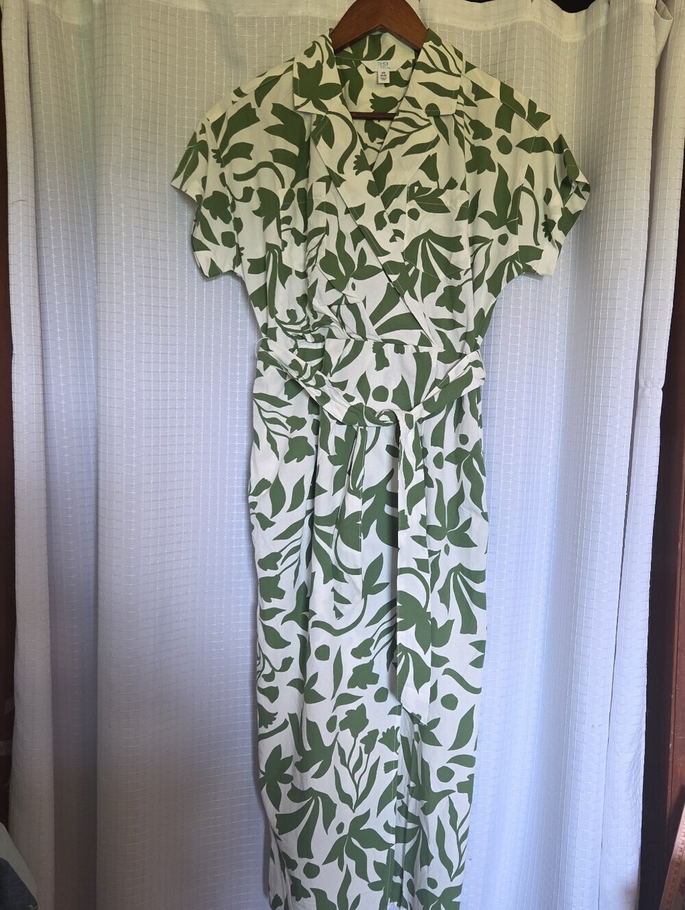 Time Tru Faux Wrap Dress Size XS(0/2) Coastal Beachy Tropical Green And White